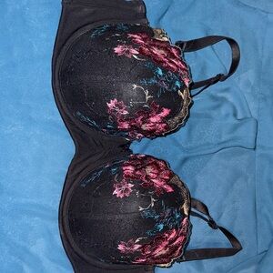 Torrid Black Bra with Pink Floral Lace